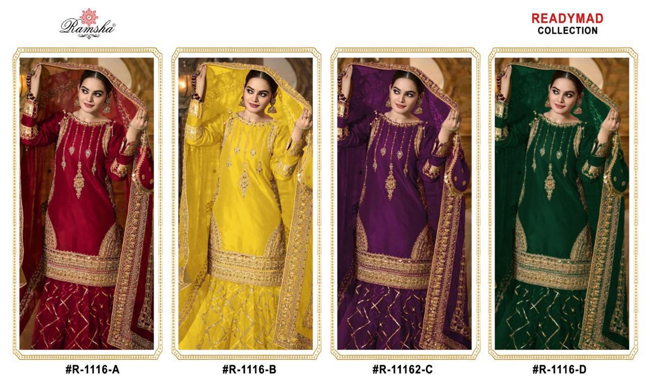 R 1116 By Ramsha Organza Embroidery Readymade Suits Suppliers In India